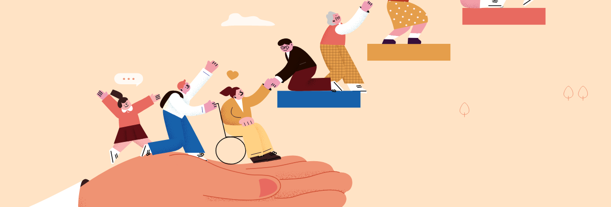 장애인권 지원 안내 중 편의지원 안내에 대한 대표 이미지로 몸이 불편한 사람도 동등하다는 이미지를 표현하였다.