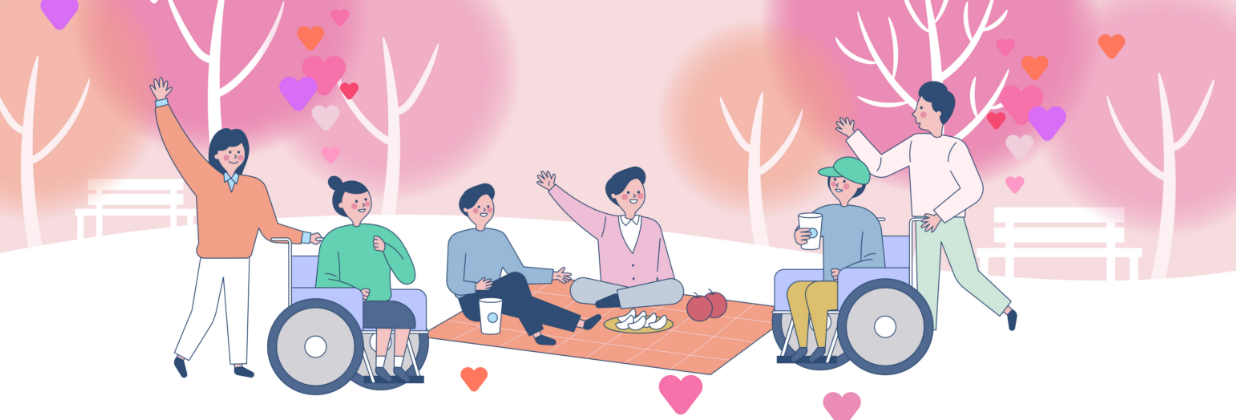 초원 위를 산책하는 가족의 장면